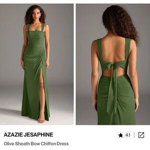 Azazie Jesaphine Olive Sheath Bow Chiffon Dress